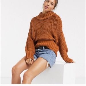 Free People My Only Sunshine Sweater Crop Tuscan Earth Orange Chunky Knitted XS